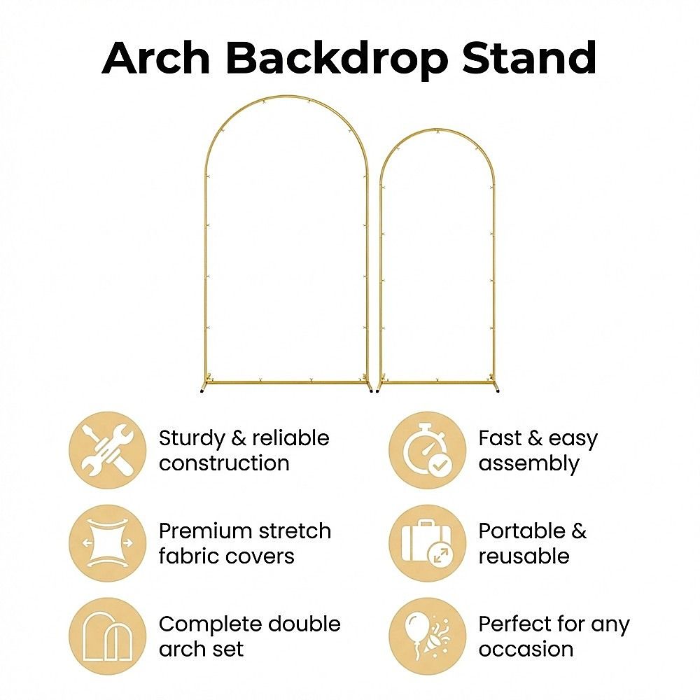 Arch Backdrop Stand with White & Yellow Cover Set for Weddings Events