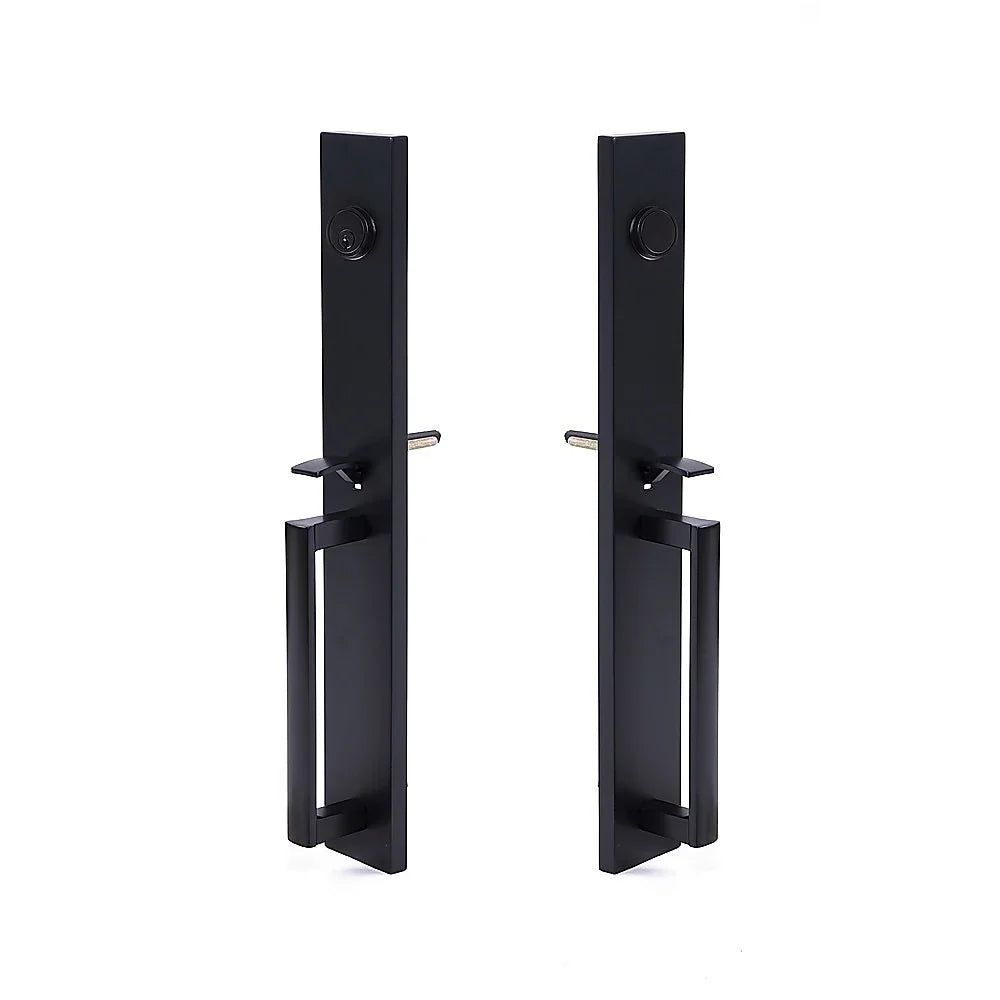 Matte Black Double Door Handle Set Dummy Front Entry Deadbolt Lock