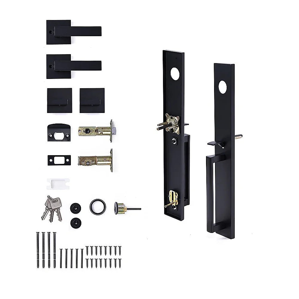 Matte Black Double Door Handle Set Dummy Front Entry Deadbolt Lock