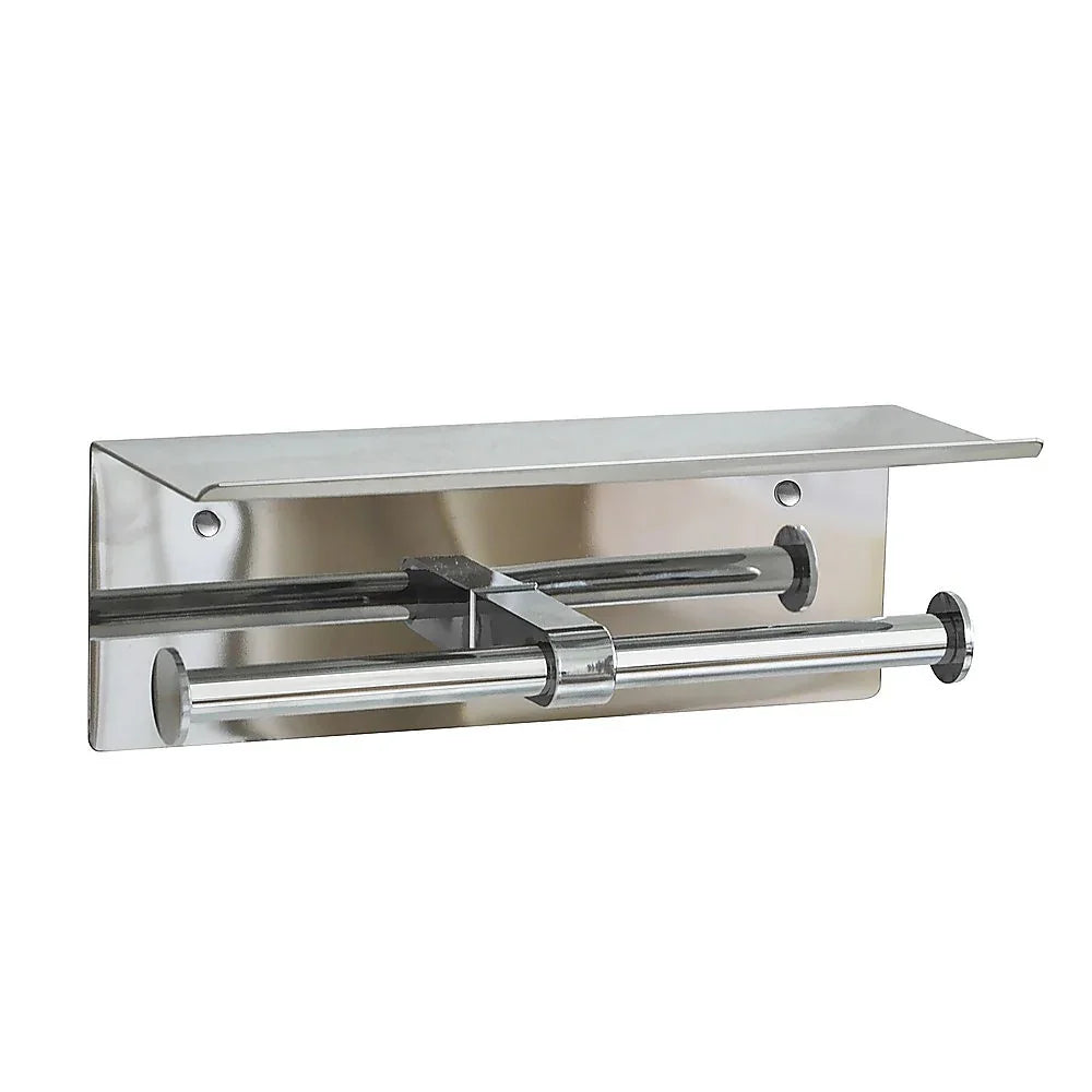 Double Toilet Paper Holder with Shelf Wall Mounted Bathroom Storage
