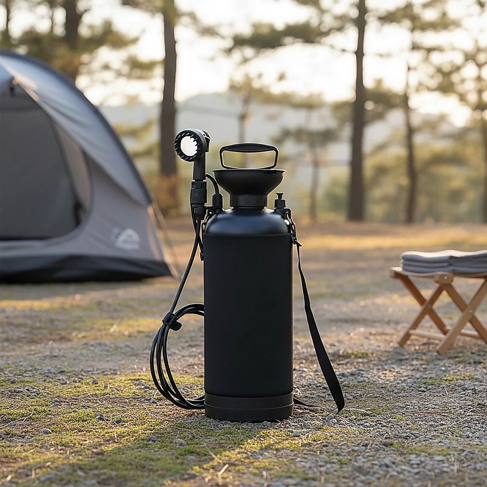 Portable 12L Camping Shower with 10 Spray Modes and Lock Switch, Black