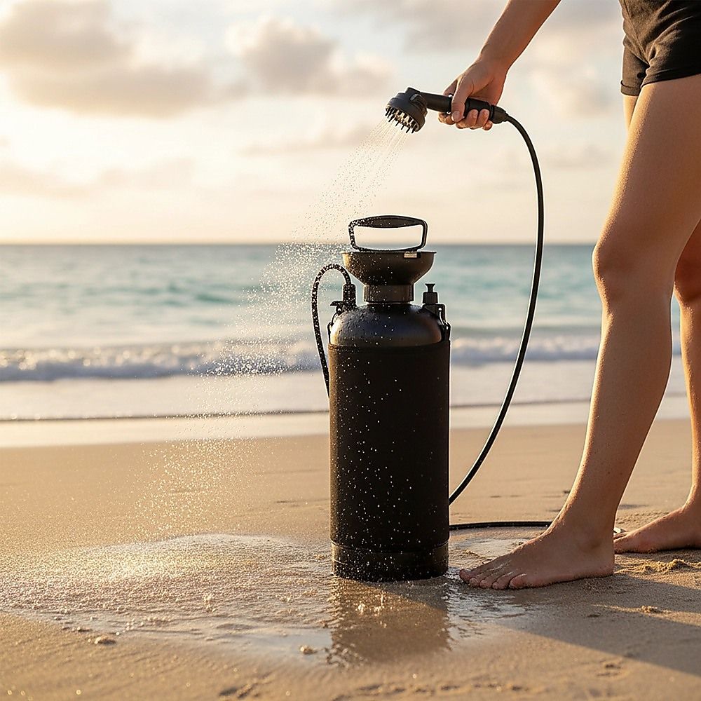 Portable 12L Camping Shower with 10 Spray Modes and Lock Switch, Black