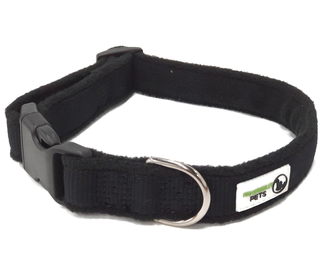 100% Pure Bamboo Fibre w/Fleece Lining Dog Collar Plastic Buckle -  Large Black