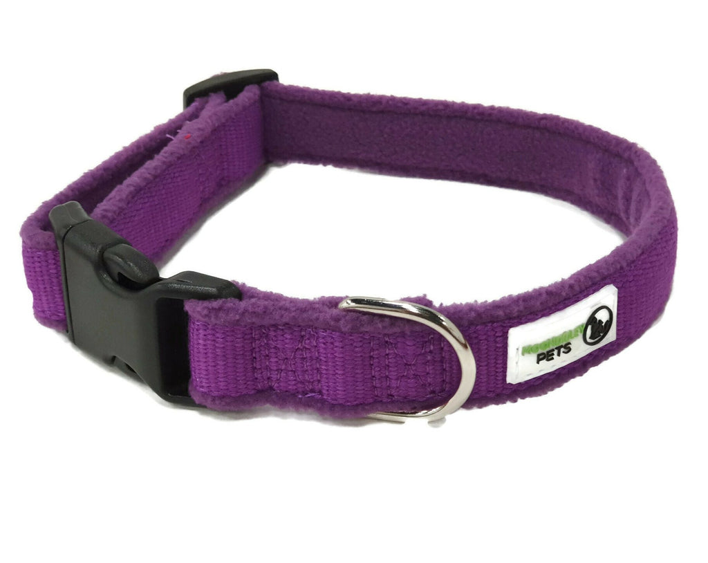 100% Pure Bamboo Fibre w/Fleece Lining Dog Collar Plastic Buckle -  Medium Purple