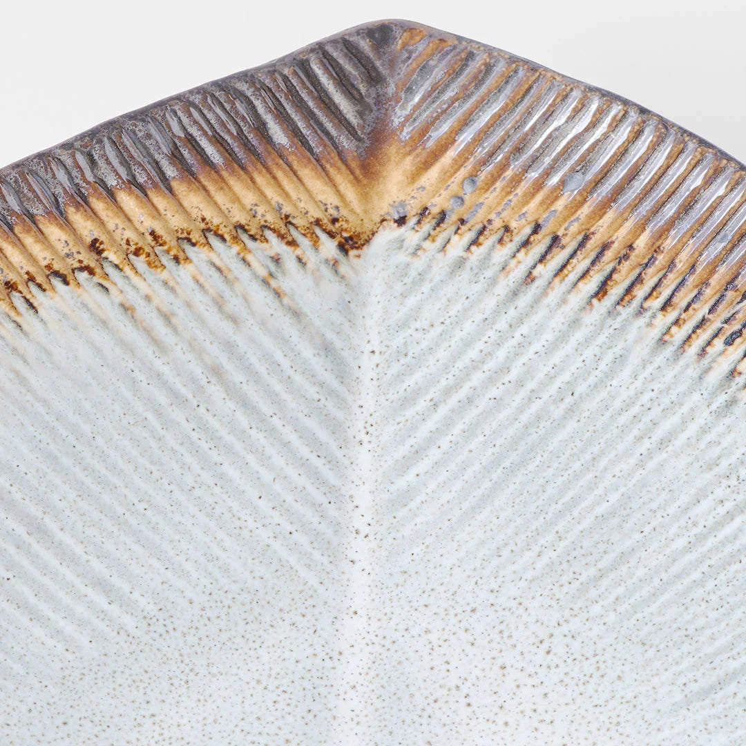 Bowl Shallow Leaf Shaped 25cm Akane Grey Glaze