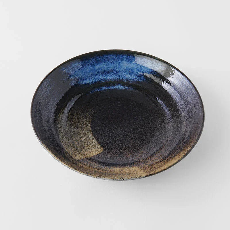 Pasta Bowl Flat 23cm Gold Brushstroke Glaze