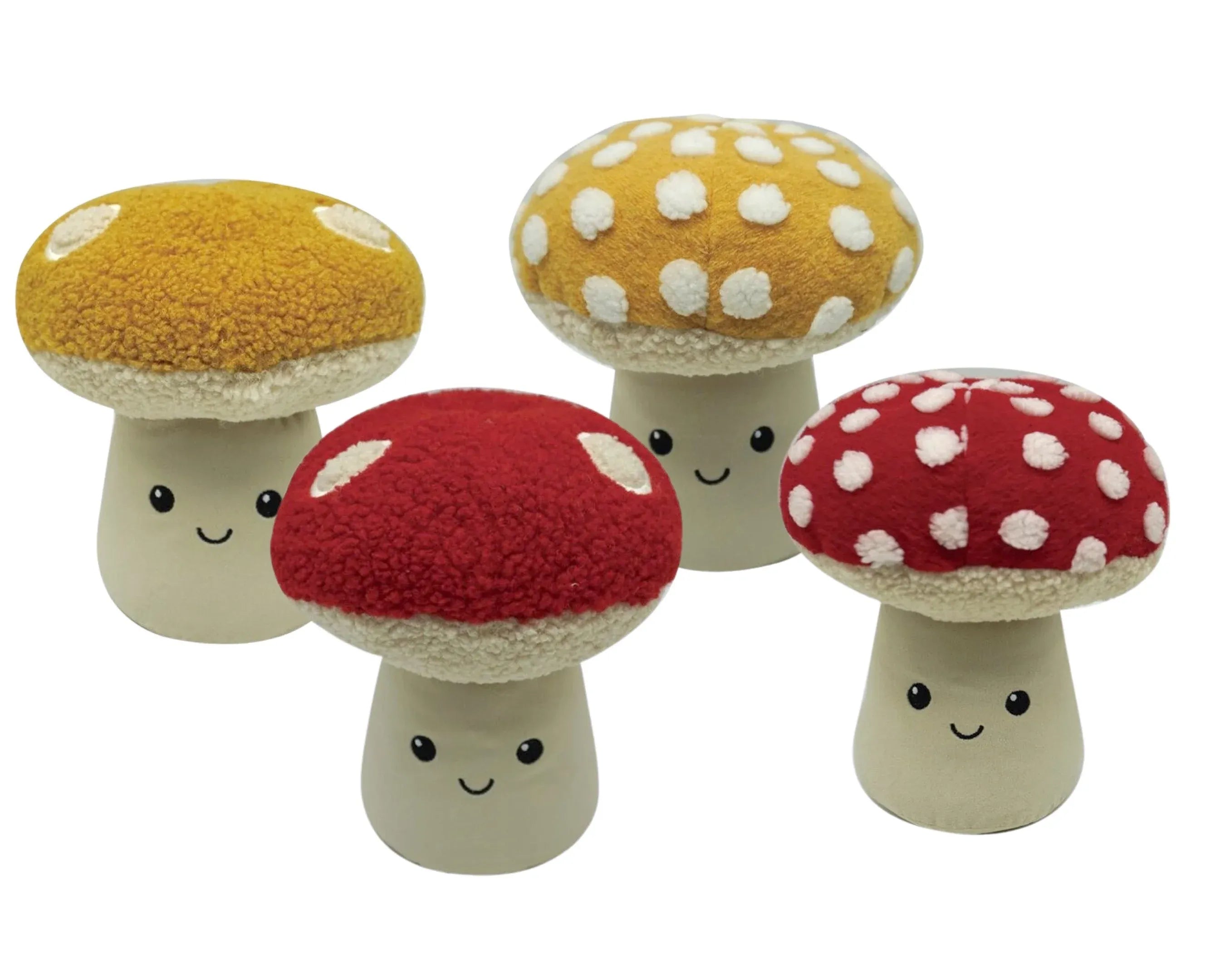 Set of 4 Mushroom Door Stoppers, Assorted Colours, 19x22cm, Polyester Linen