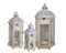 Set 3 Wooden Lantern w White Metal Top 76cm