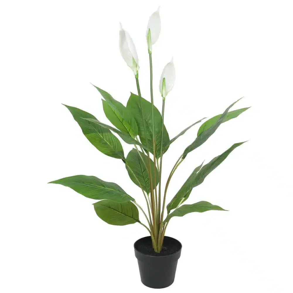 Artificial White Peace Lily Plant in Pot, 95cm Tall, Low-Maintenance Decor
