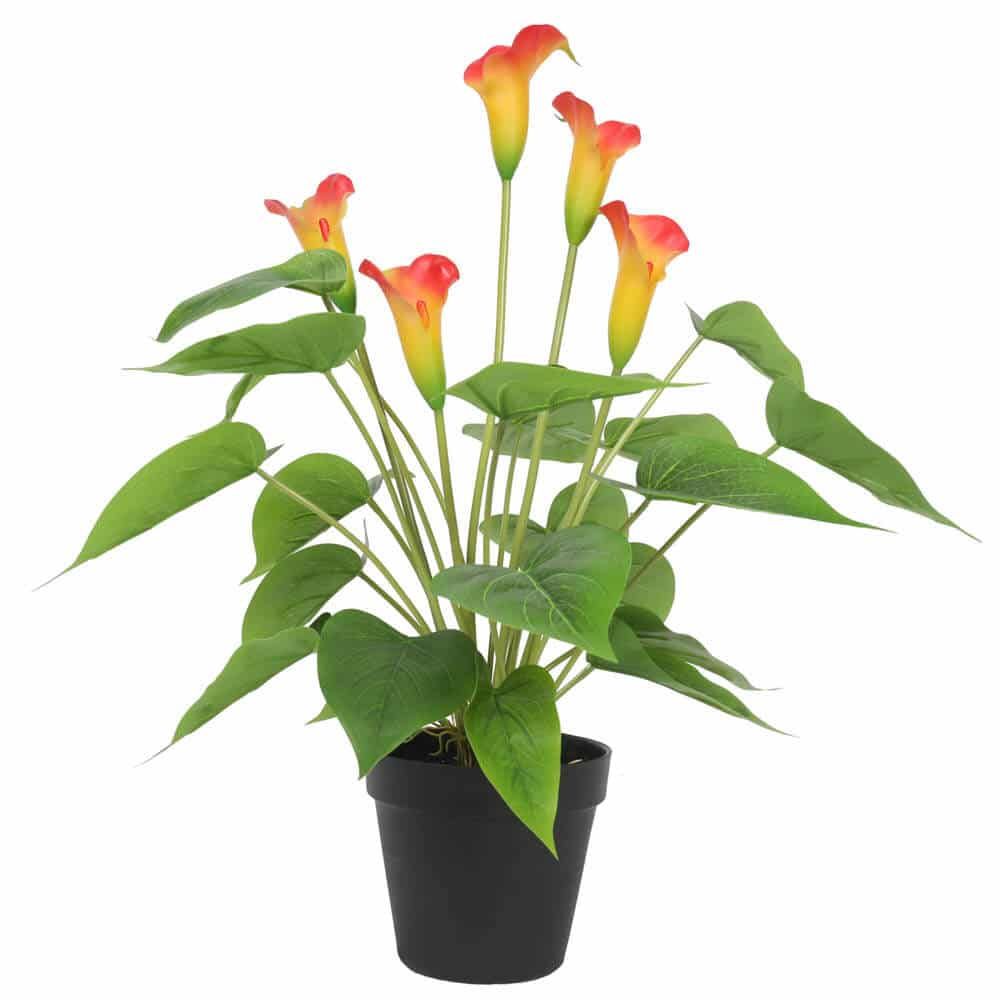 Artificial Flowering White & Orange Peace Lily Calla Lily Plant 50cm Real Touch