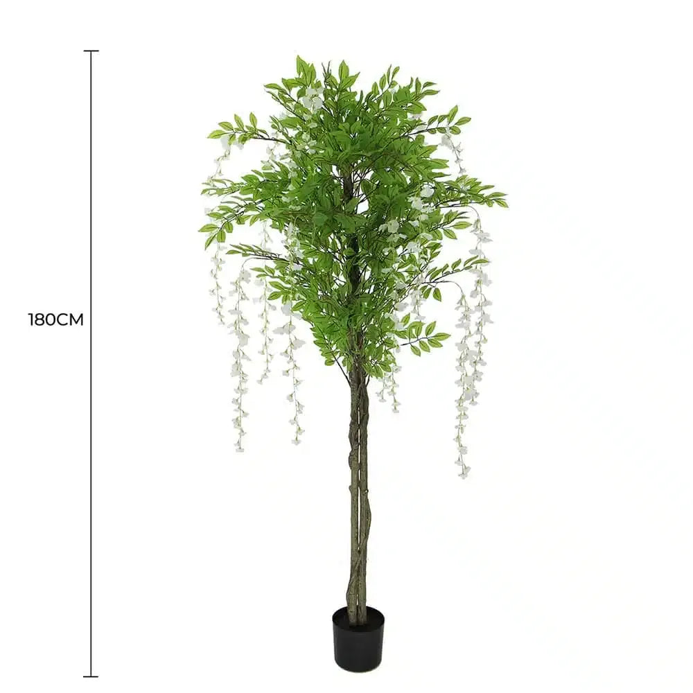 Artificial Wisteria Hanging Plant Arrangement with White Flowers, 180cm