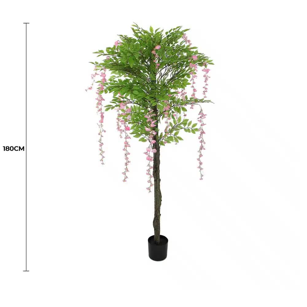 Pink Flowering Artificial Wisteria Tree, 180cm, Maintenance-Free, 6kg Wt