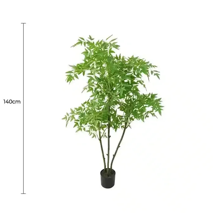 Artificial Nandina Tree Sacred Bamboo 140cm Potted Faux Plant in Black Pot