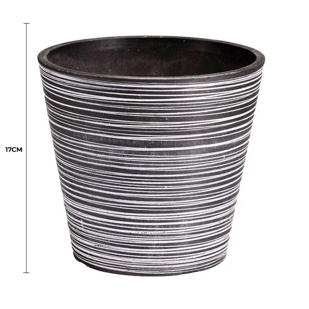 Black and White Hand Engraved Recycled Garden Pot 17cm, Eco-Friendly Build