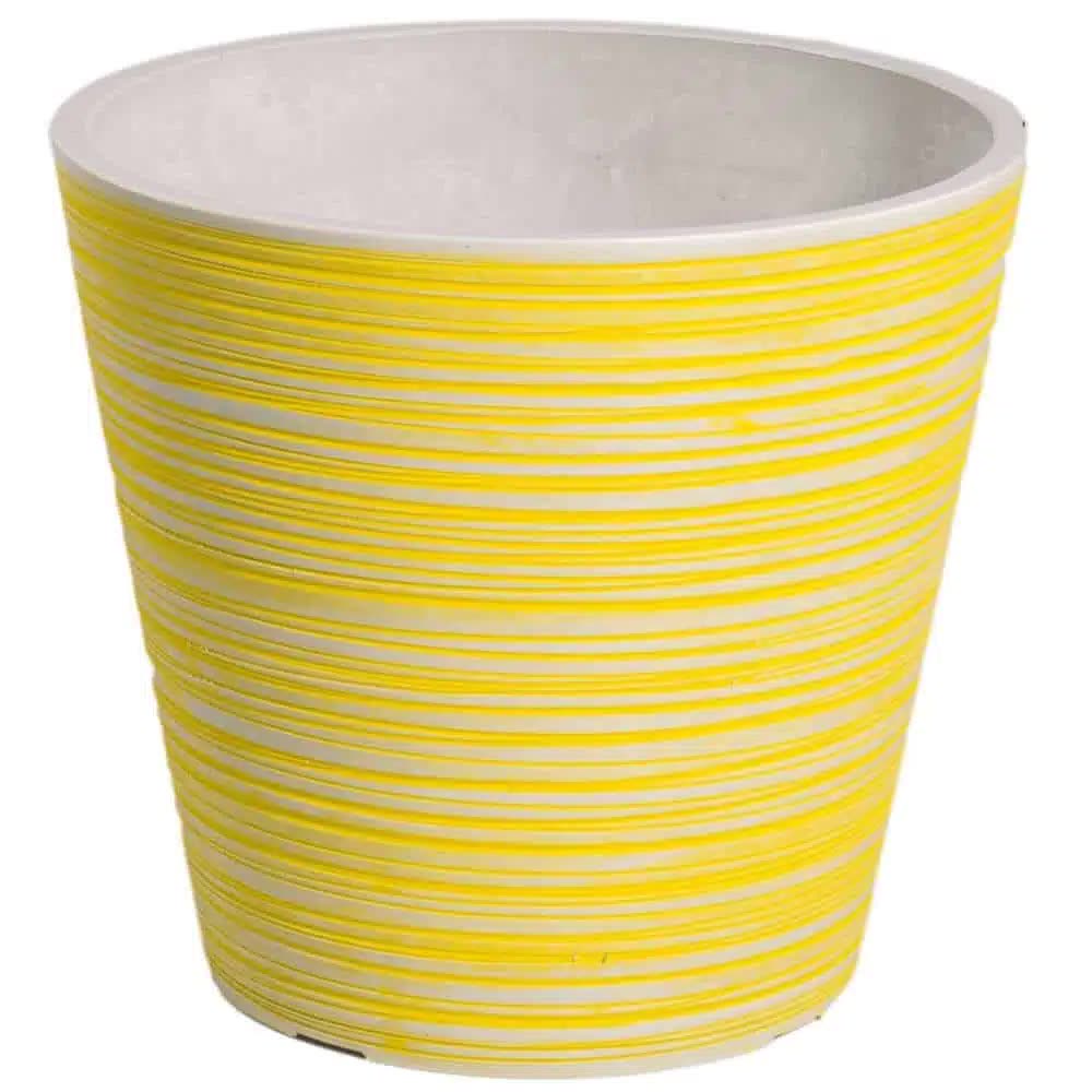 Yellow and White Hand Engraved Recycled Garden Pot 14cm, Eco-Friendly Build