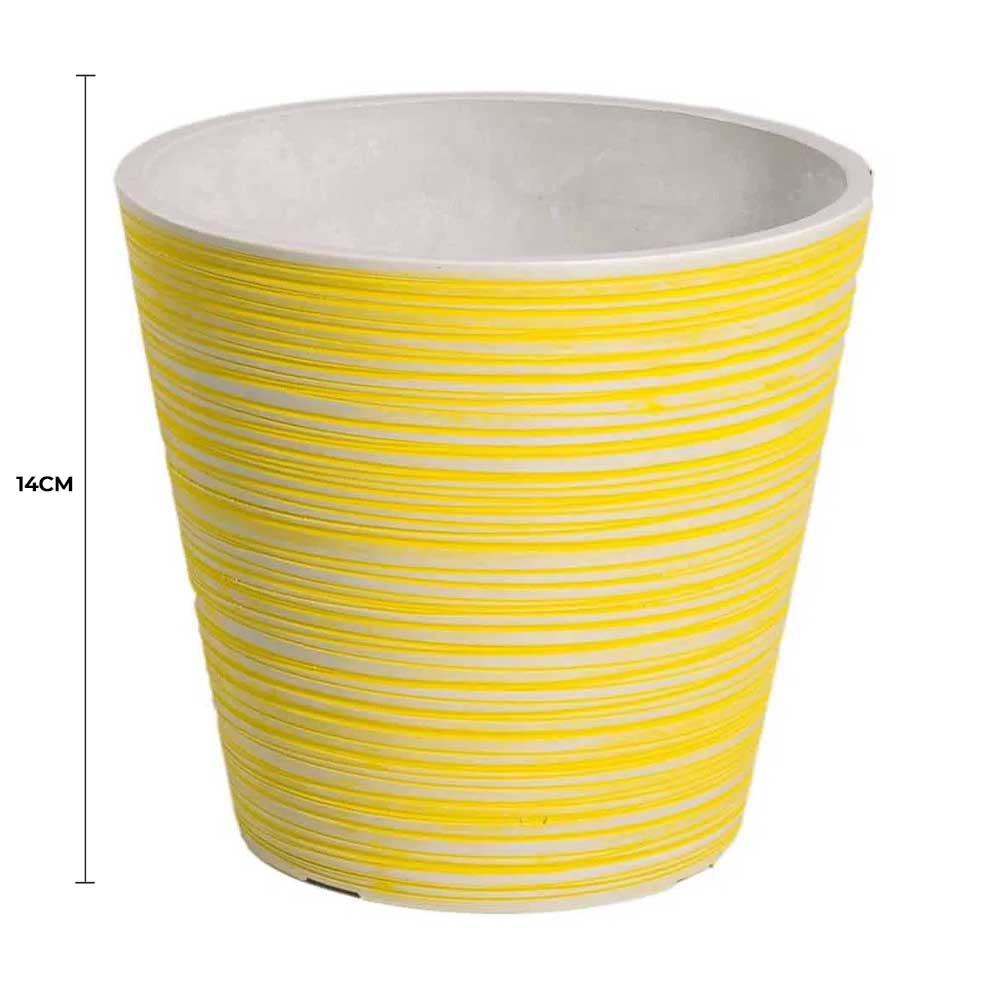 Yellow and White Hand Engraved Recycled Garden Pot 14cm, Eco-Friendly Build