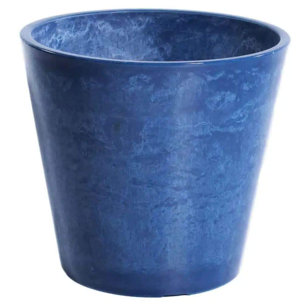 Glossy Blue Garden Pot 25cm Recycled Plastic Concrete Indoor Outdoor