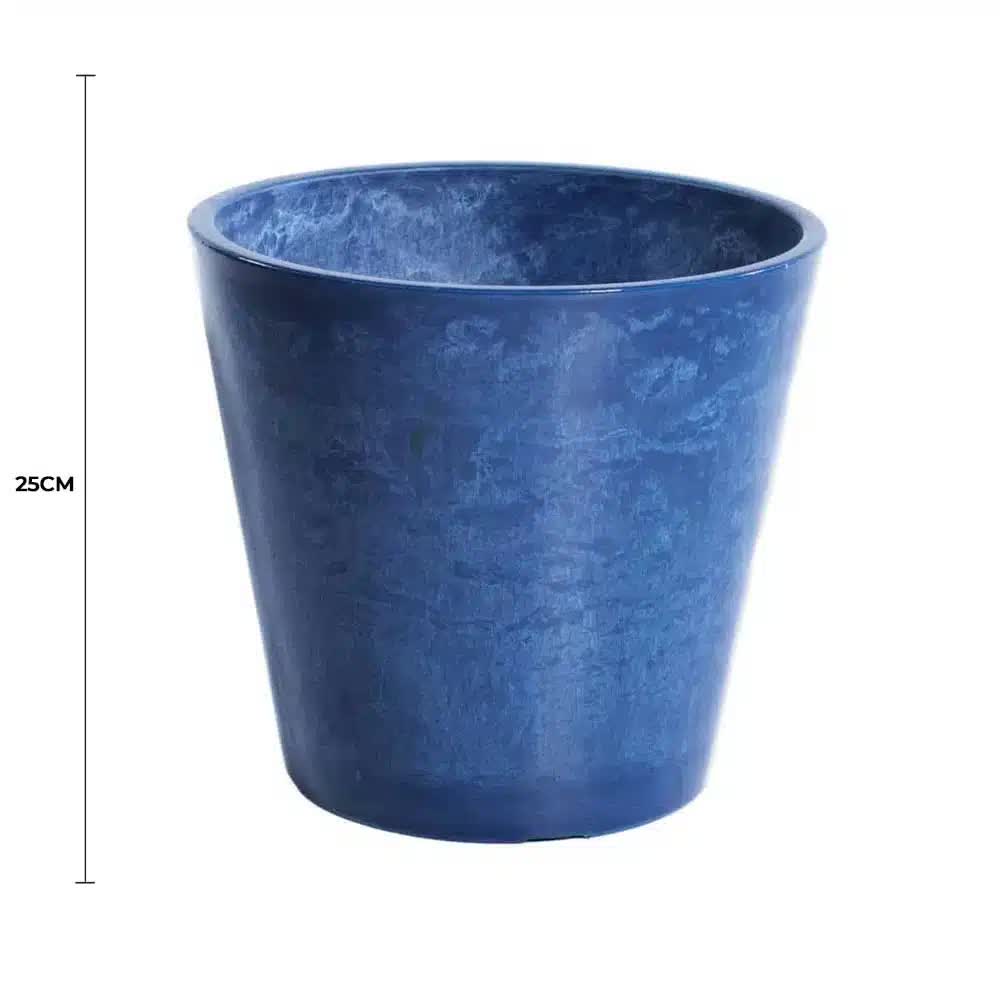 Glossy Blue Garden Pot 25cm Recycled Plastic Concrete Indoor Outdoor