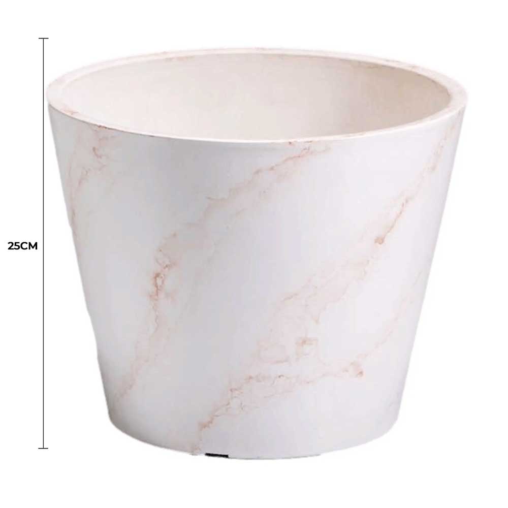 Red and White Imitation Marble Designer Garden Pot 25cm, Eco-Friendly Set