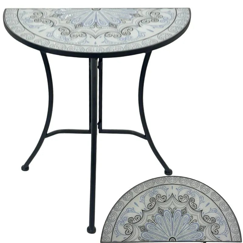 Bella Enclave Table 69cm Mosaic Tiles Metal Frame Multi Colour Accent