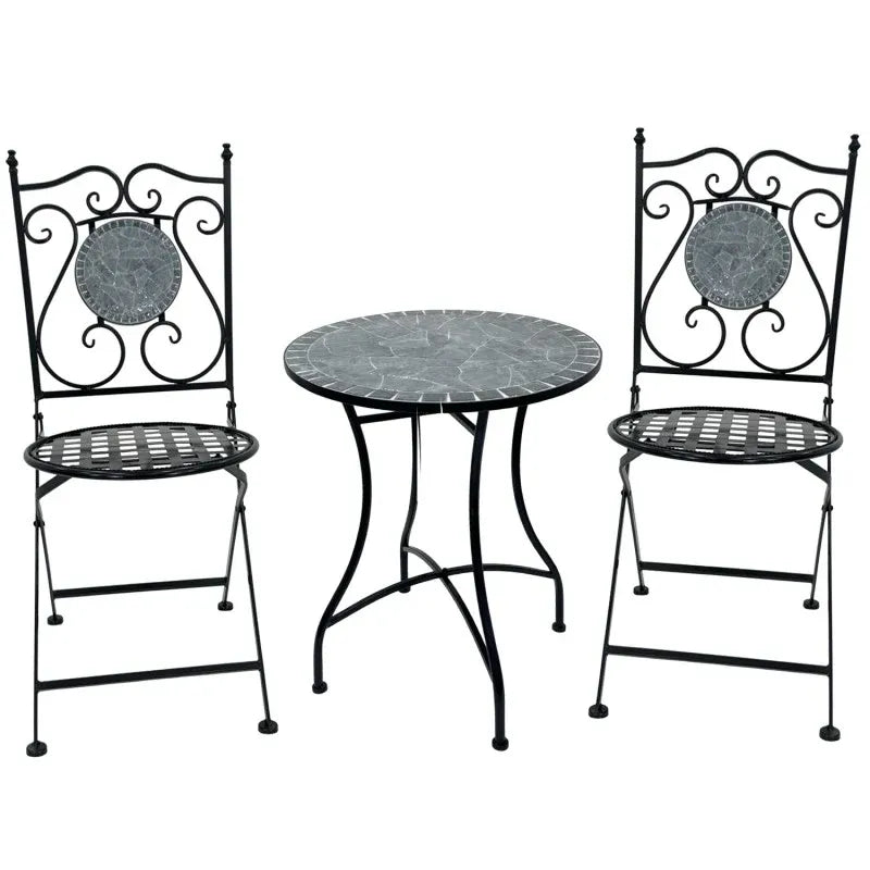 Grigio 3-Piece Mosaic Tile Table and Chairs Setting, Multi-Colour Design