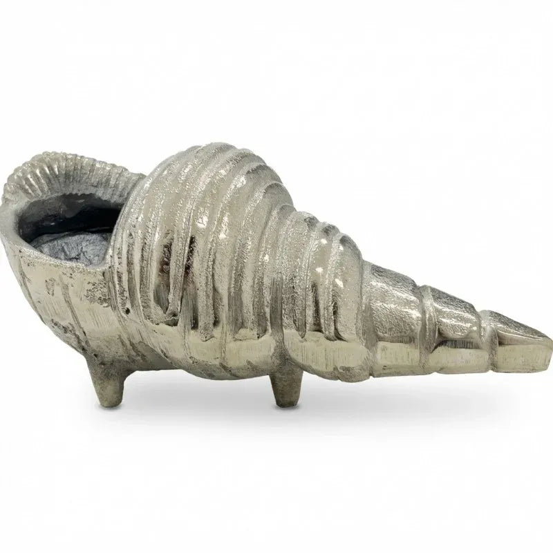Conch Shell Sculpture Shiny Silver Aluminium 24cm Decorative Coastal Ornament