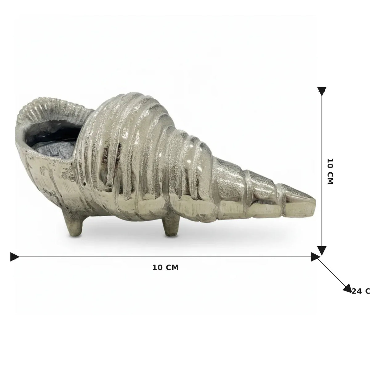 Conch Shell Sculpture Shiny Silver Aluminium 24cm Decorative Coastal Ornament