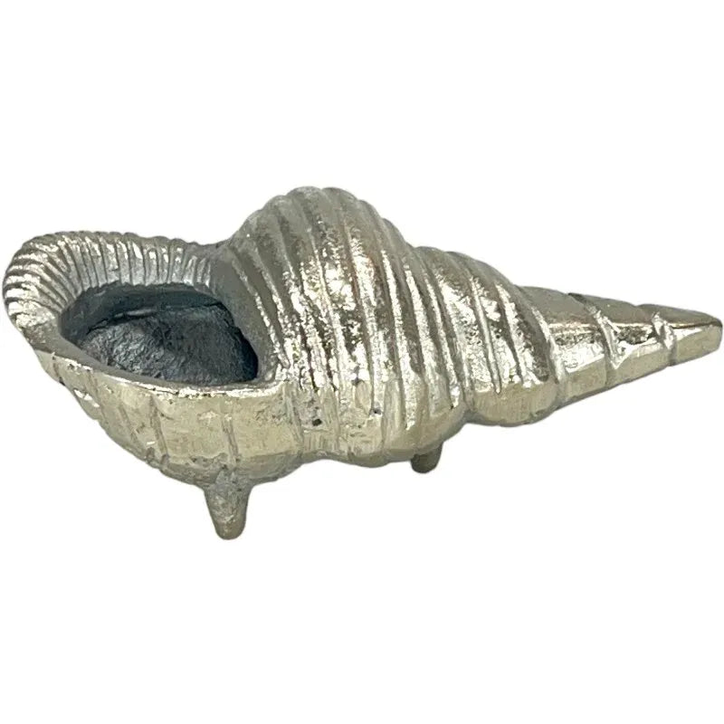 Conch Shell Sculpture Shiny Silver Aluminium 24cm Decorative Coastal Ornament