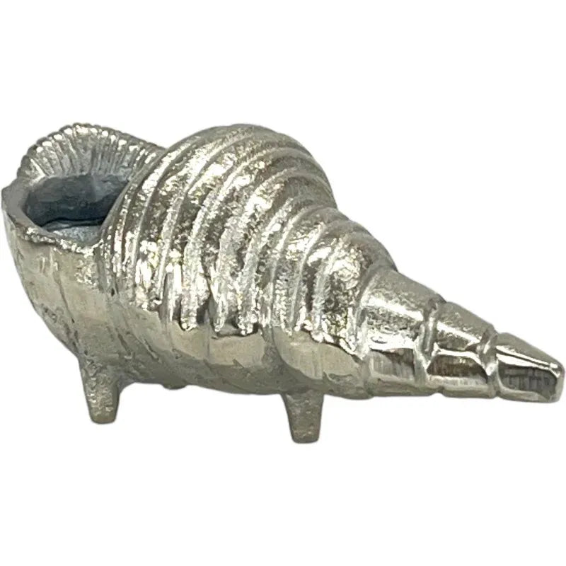 Conch Shell Sculpture Shiny Silver Aluminium 24cm Decorative Coastal Ornament