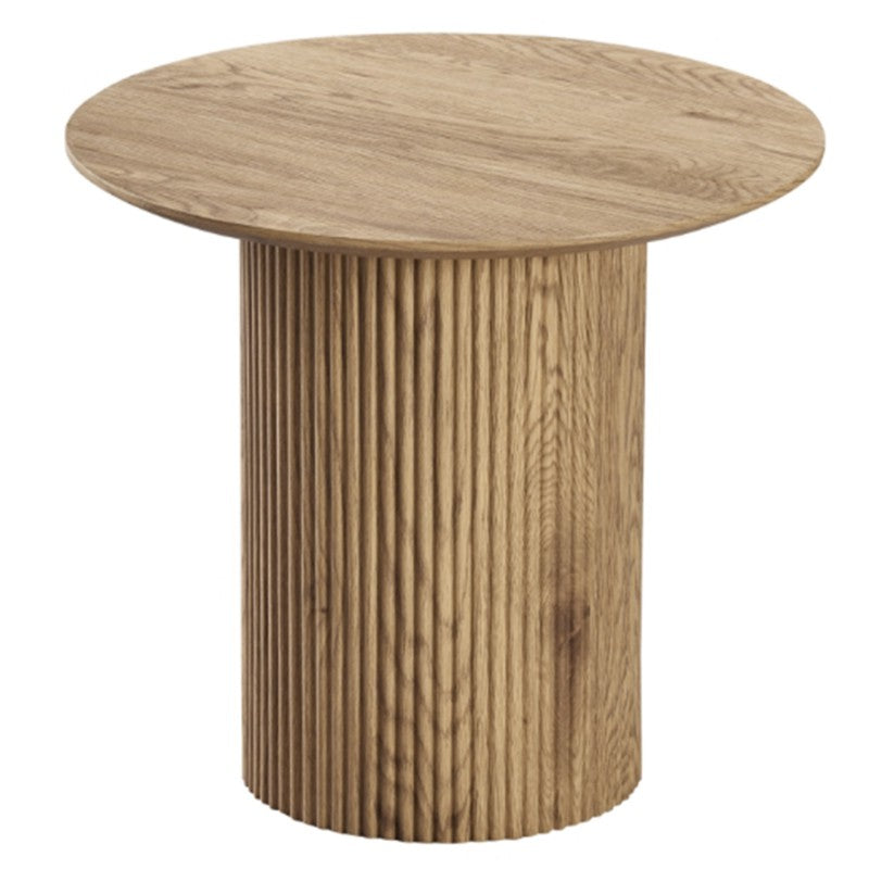 Elodie Side Table Oak 55cm MDF 3D Texture Round Living Room Unit Piece