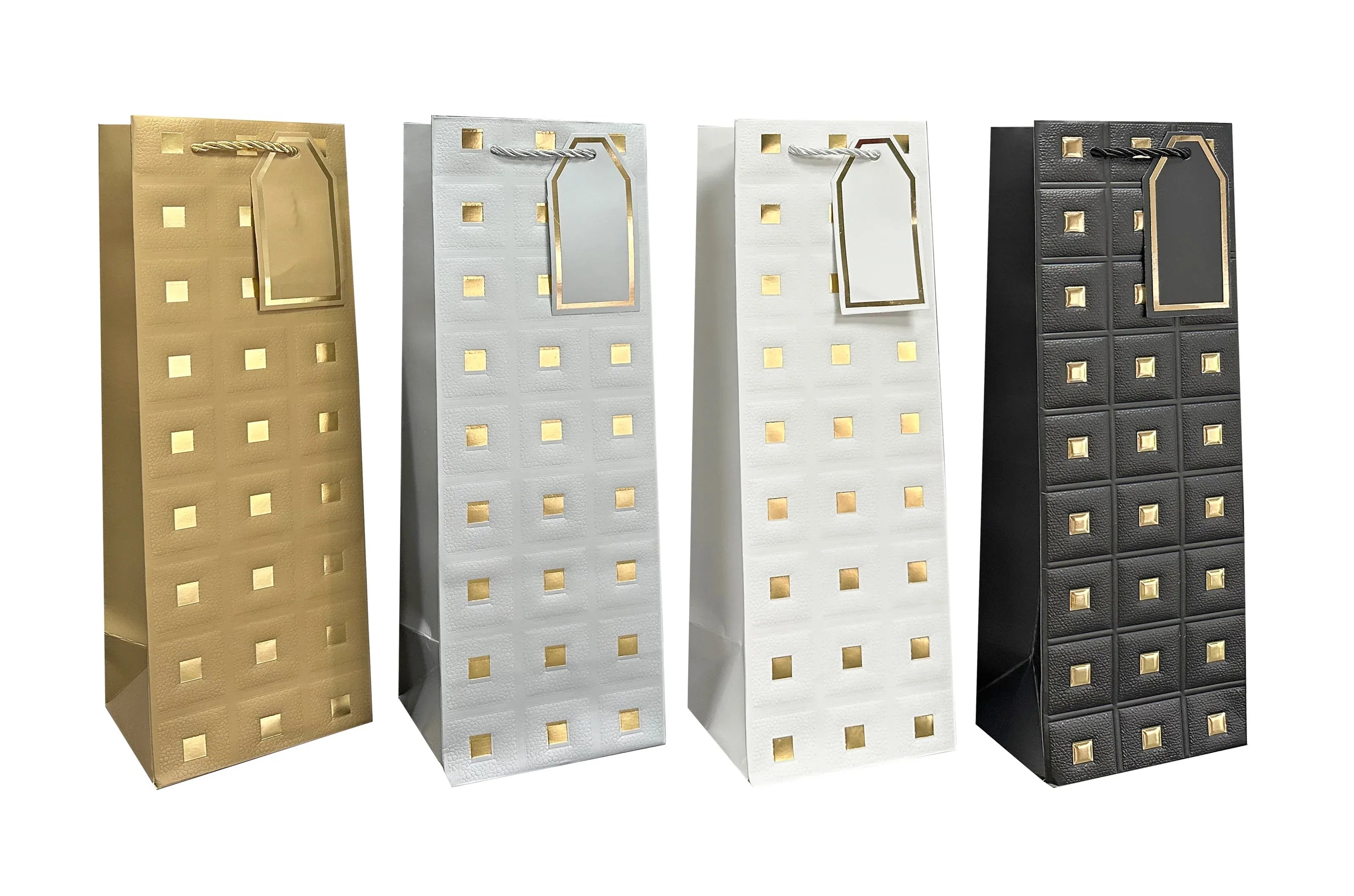 Bulk 24 Embossed & Foiled Squares Gift Bag Btl 12x9x35cm 4 Asst