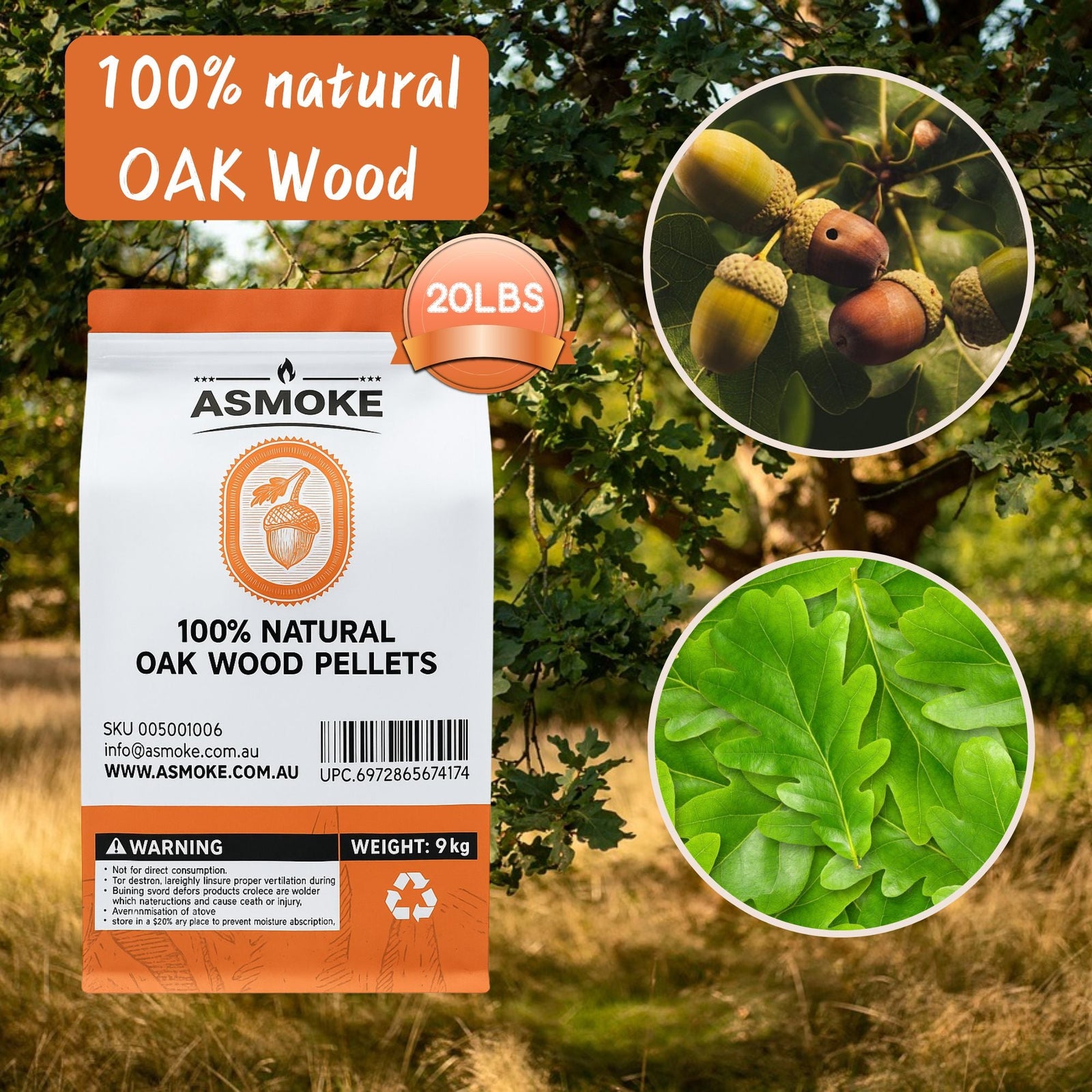 100% Natural Premium Oak Wood BBQ Pellets for Smoker & Grill (9kg / 20lbs)