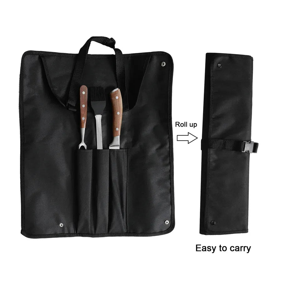ASMOKE BBQ Carving Knife, Fork & Brush Set, German Steel, Walnut Handles, Gift