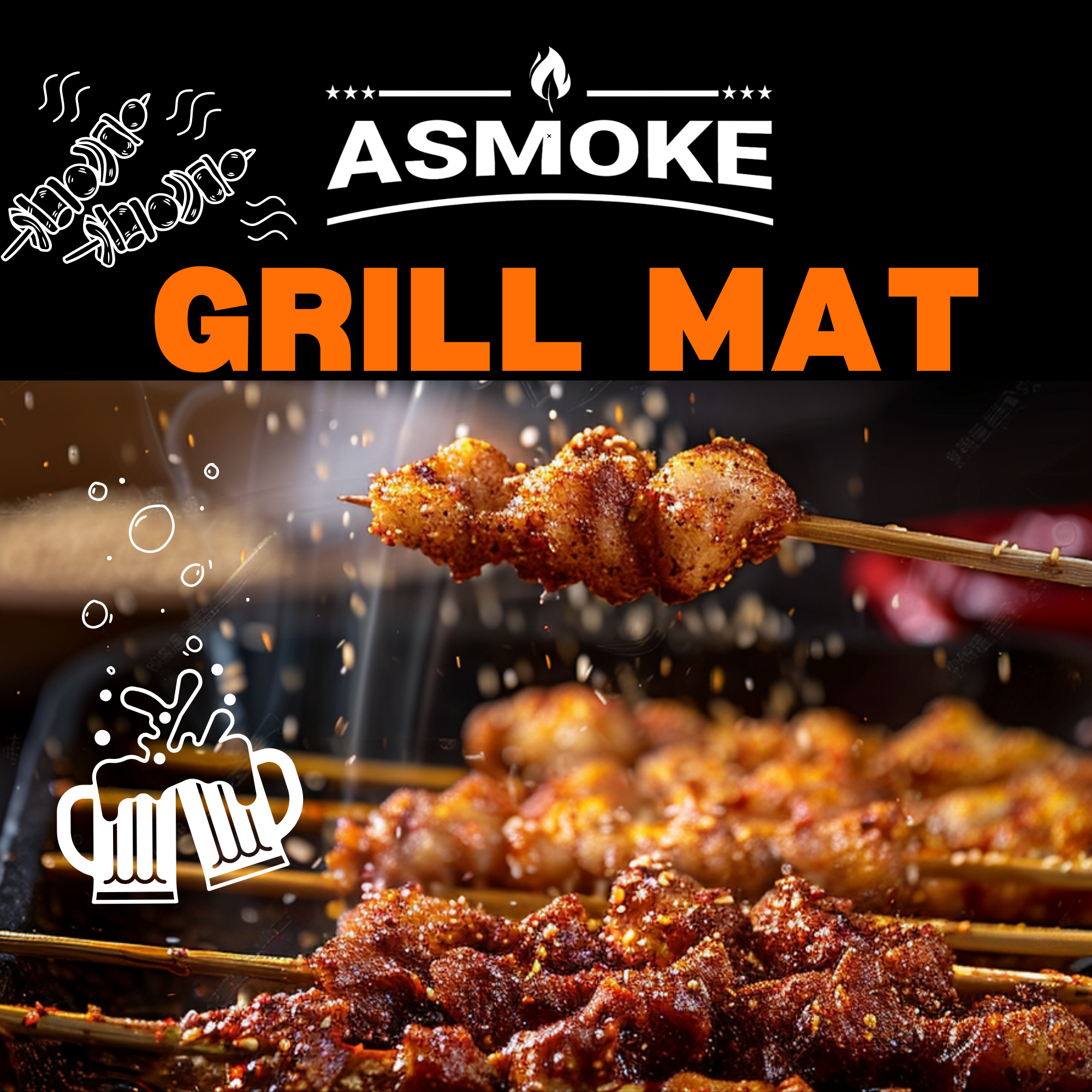 Premium Copper & Black BBQ Grill Mats (2-Pack) - Non-Stick PTFE Coating, Cooking Mats| Reusable and Easy to Clean