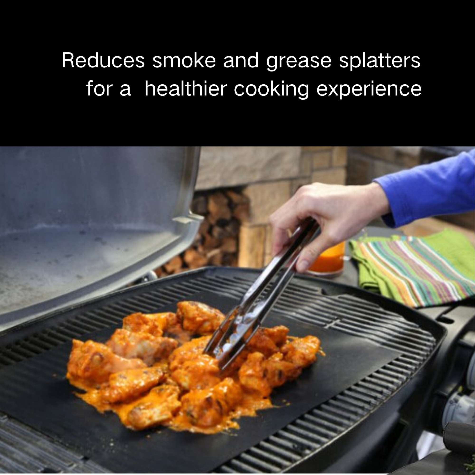 Premium Copper & Black BBQ Grill Mats (2-Pack) - Non-Stick PTFE Coating, Cooking Mats| Reusable and Easy to Clean