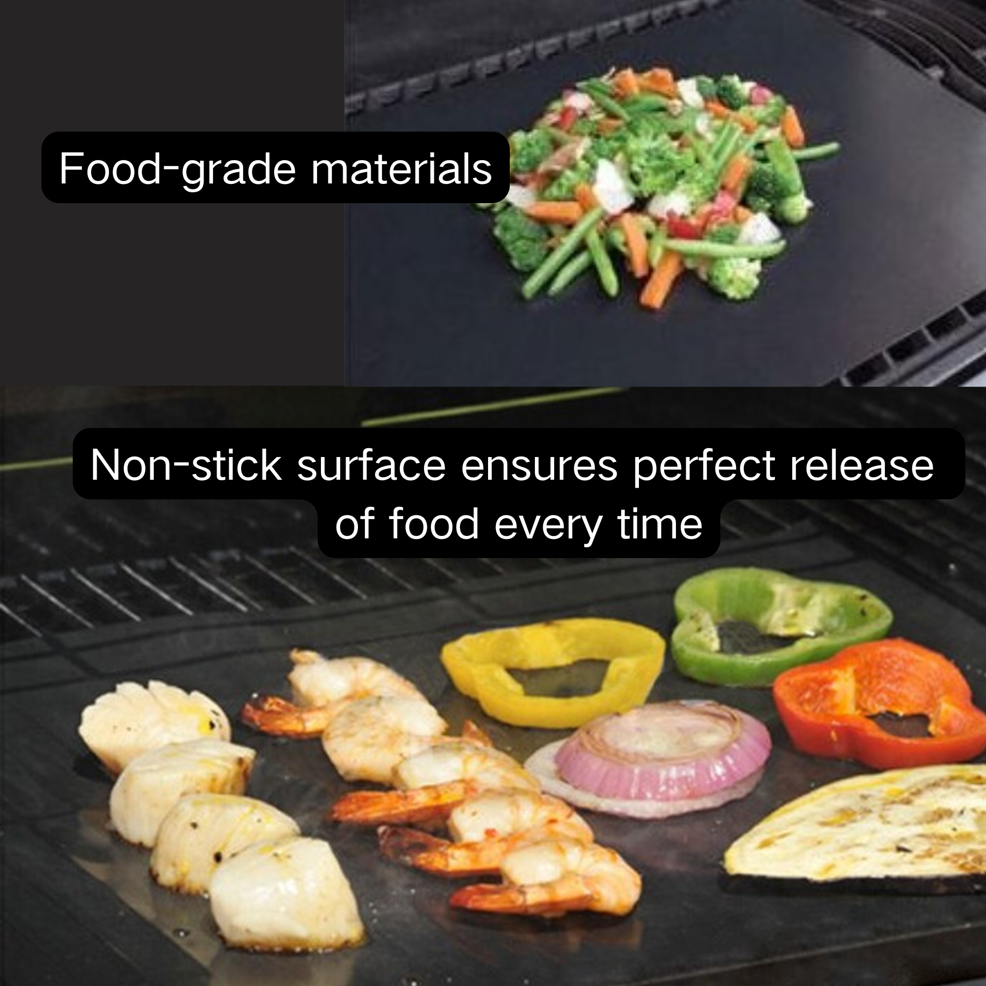 Premium Copper & Black BBQ Grill Mats (2-Pack) - Non-Stick PTFE Coating, Cooking Mats| Reusable and Easy to Clean