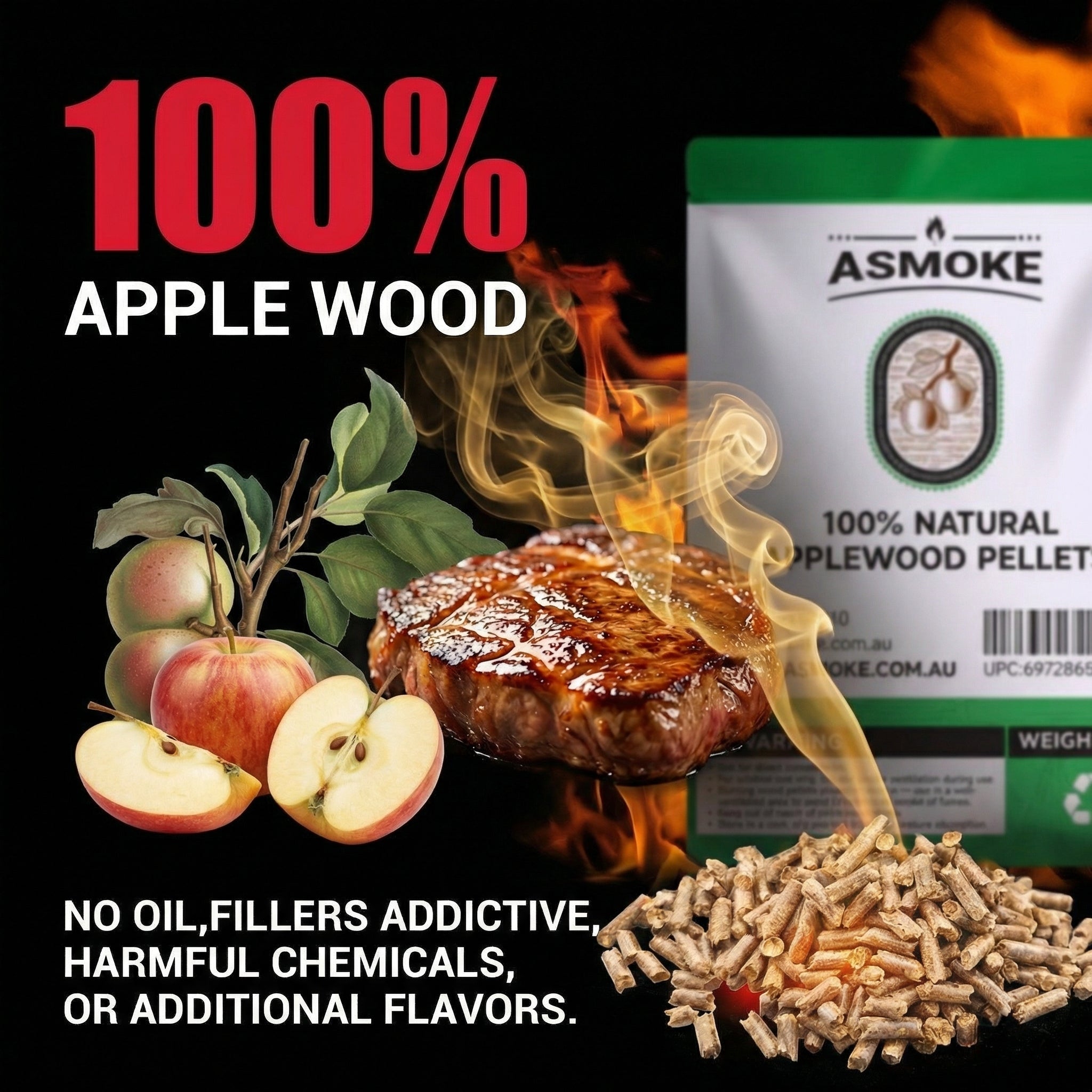 19kg (40lbs) Premium Apple Wood BBQ Smoker Pellets Bulk Bundle (8 x 2.27kg Bags)