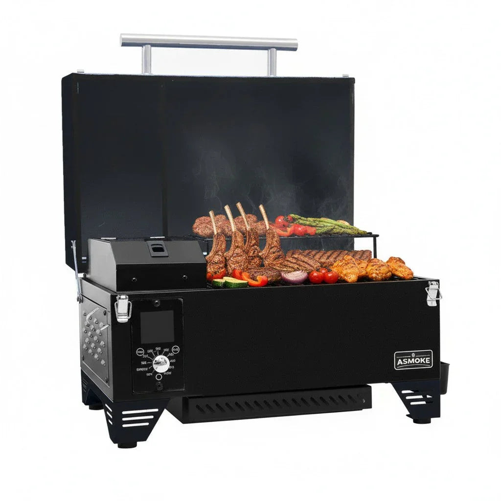 AS350 Portable Smart Wood Pellet Grill (Cyder Black) + 2 x 20LB Assorted Flavors Wood Pellets Bundle (Oak/Cherry/Apple)