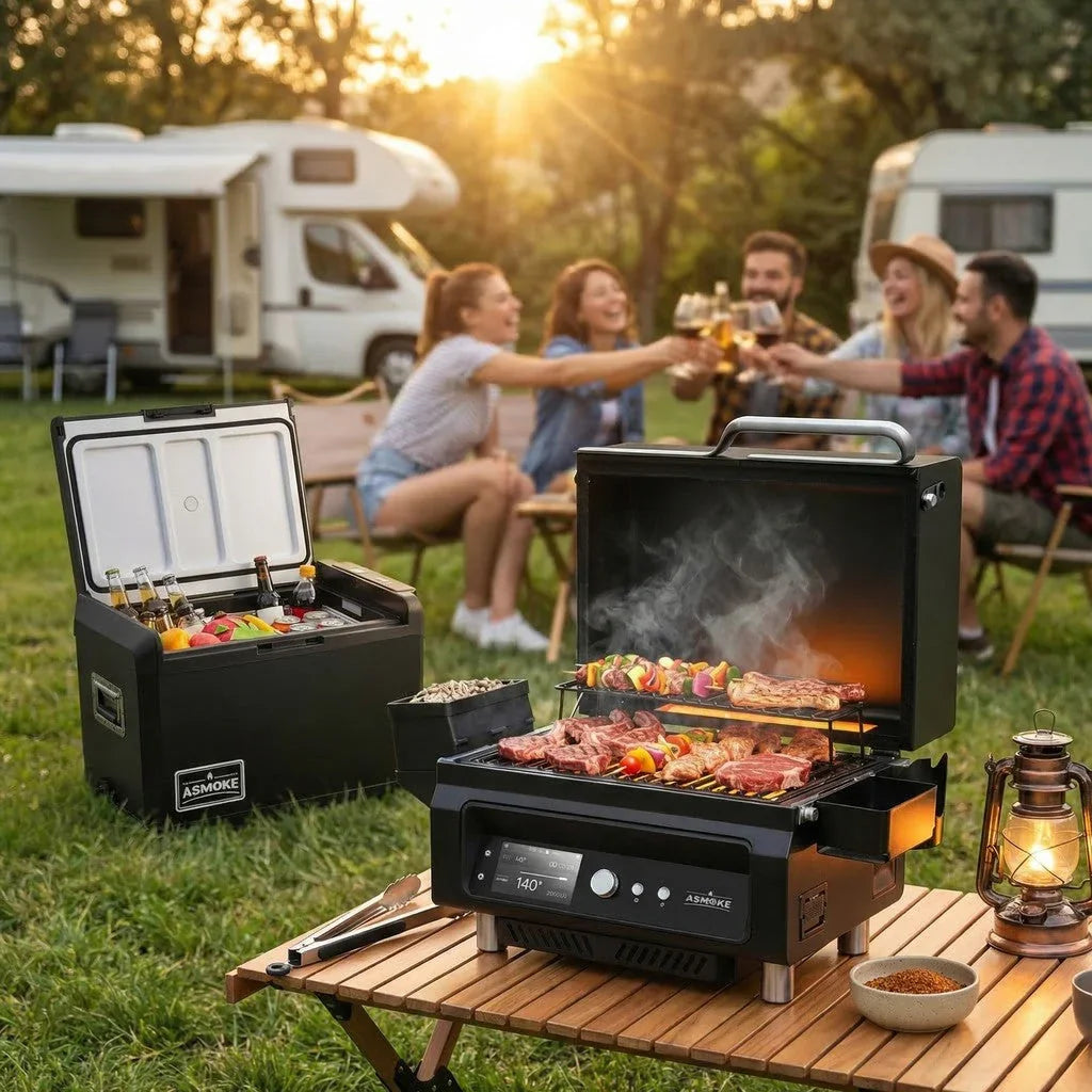 Essential Portable Wood Pellet Grill & Smart Smoker with 47L Premium Mini Fridge Bundle