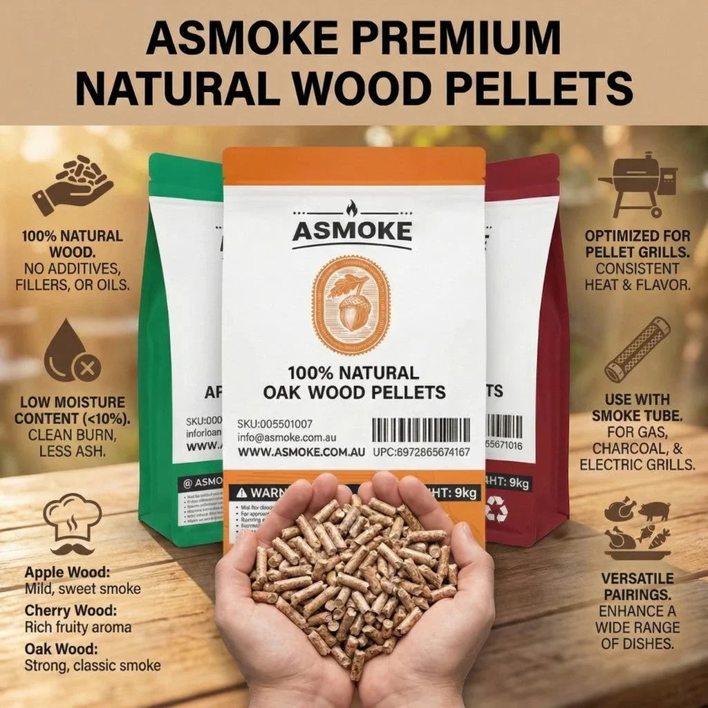 Essential Portable Smart Pellet Grill & Smoker + Assorted Flavors 20LBs (9kg) Premium Wood Pellets (Oak/Cherry/Apple)