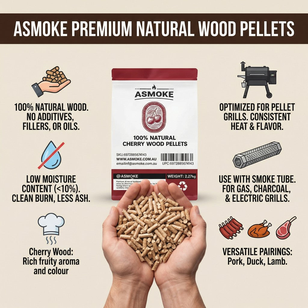 19kg (40lbs) Premium Cherry Wood BBQ Smoker Pellets Bulk Bundle (8 x 2.27kg Bags)
