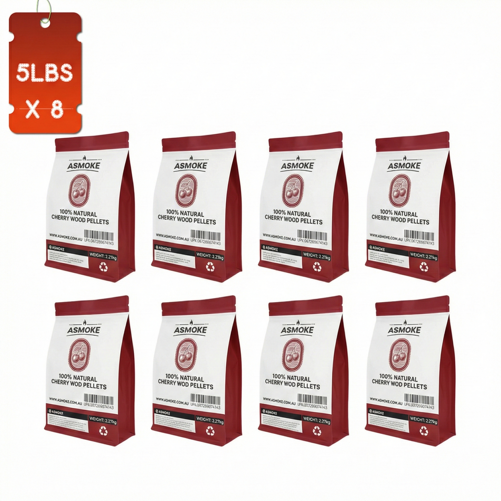 19kg (40lbs) Premium Cherry Wood BBQ Smoker Pellets Bulk Bundle (8 x 2.27kg Bags)