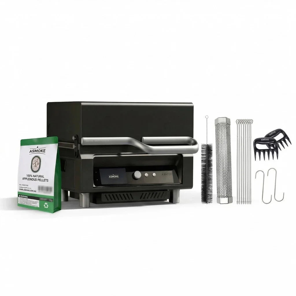 Essential Smart Portable Wood Pellet Grill & 3pc BBQ Tool Set & 5lb Applewood Pellets