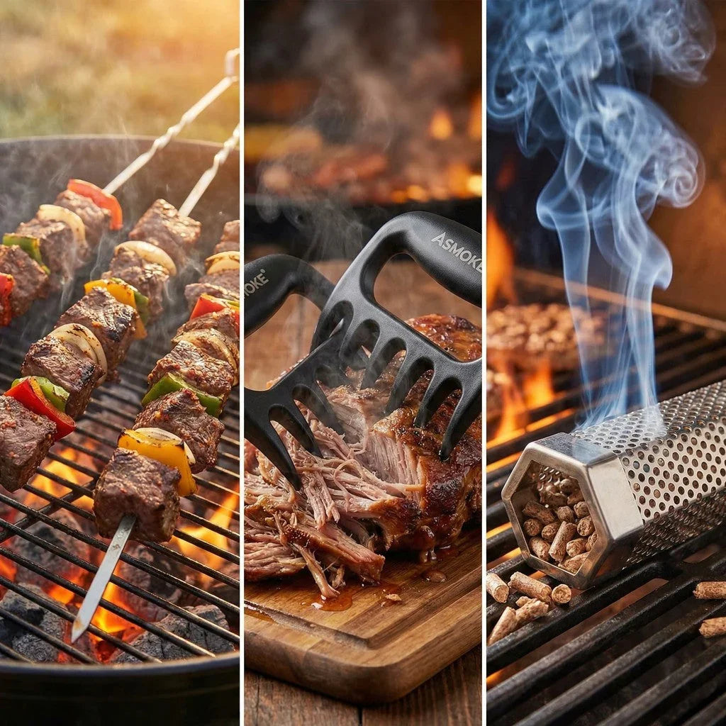 Essential Smart Portable Wood Pellet Grill & 3pc BBQ Tool Set & 5lb Applewood Pellets