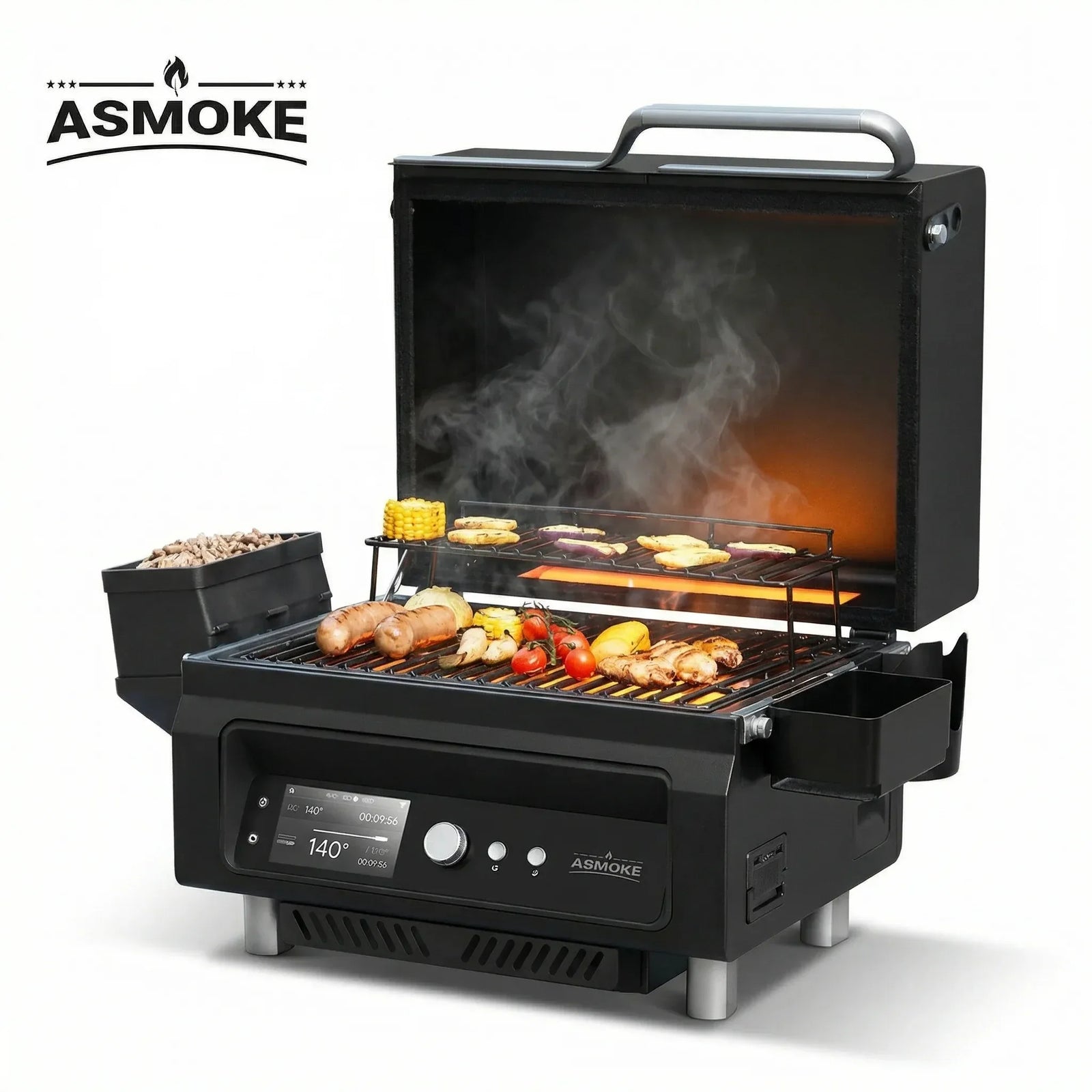 Essential Portable Wireless Pellet Smoker - Battery Powered 8-in-1 Mini BBQ Grill with Smart Temp Control & Meat Probe for Camping & RV