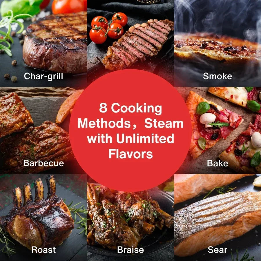 Essential Portable Wireless Pellet Smoker - Battery Powered 8-in-1 Mini BBQ Grill with Smart Temp Control & Meat Probe for Camping & RV