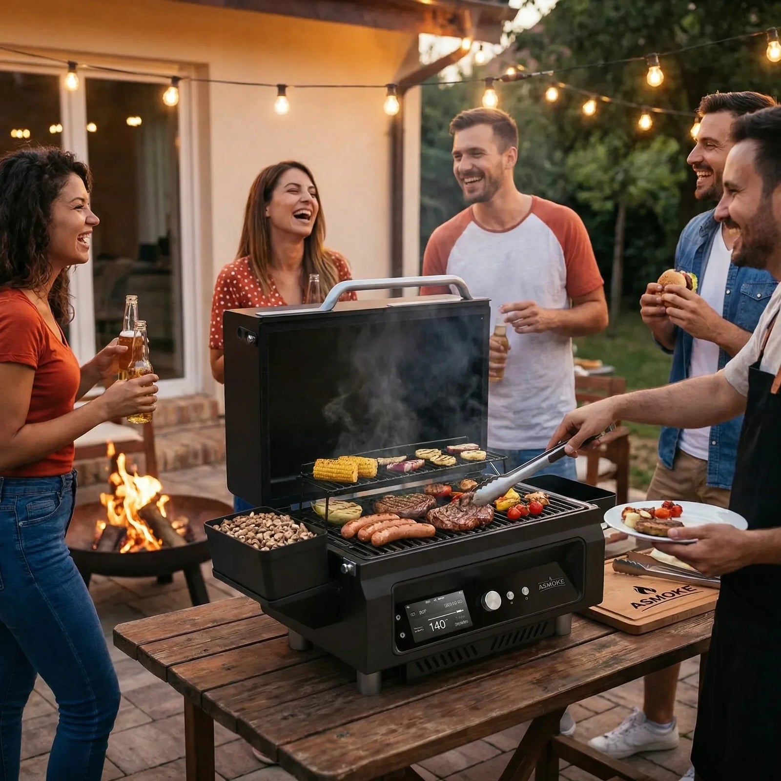 Essential Portable Wireless Pellet Smoker - Battery Powered 8-in-1 Mini BBQ Grill with Smart Temp Control & Meat Probe for Camping & RV