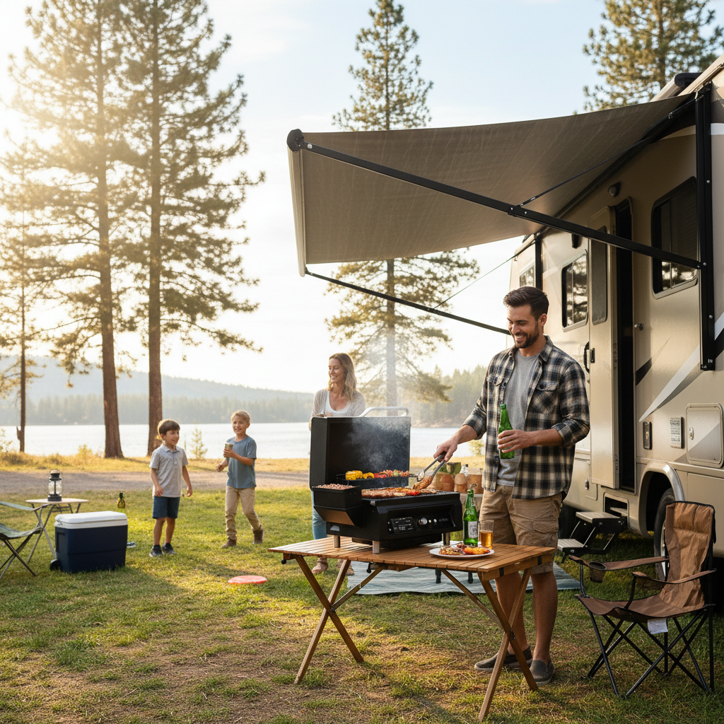 Essential Portable Wireless Pellet Smoker - Battery Powered 8-in-1 Mini BBQ Grill with Smart Temp Control & Meat Probe for Camping & RV