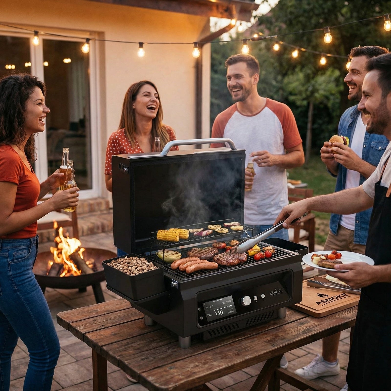 Essential Portable Wireless Pellet Smoker - Battery Powered 8-in-1 Mini BBQ Grill with Smart Temp Control & Meat Probe for Camping & RV