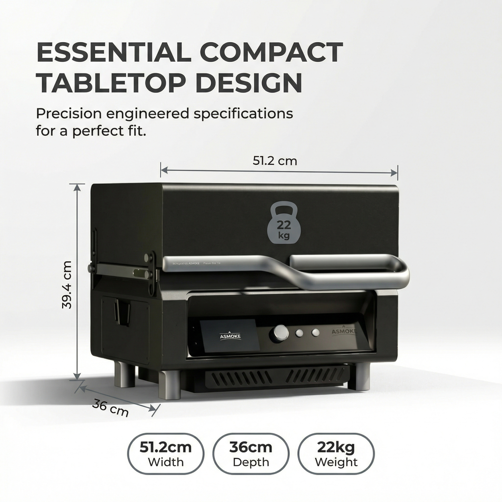 Essential Portable Wireless Pellet Smoker - Battery Powered 8-in-1 Mini BBQ Grill with Smart Temp Control & Meat Probe for Camping & RV